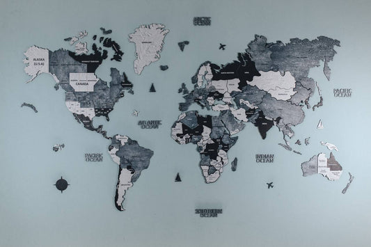 Gray Wooden World Map Wall Art Puzzle