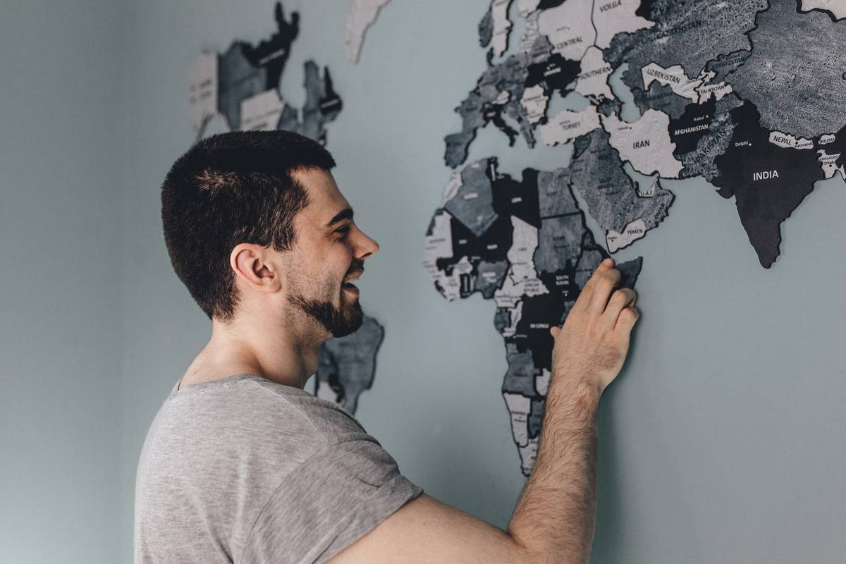 Gray Wooden World Map Wall Art Puzzle