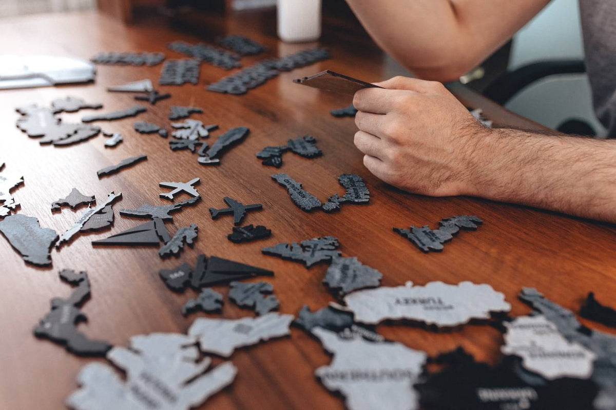 Gray Wooden World Map Wall Art Puzzle
