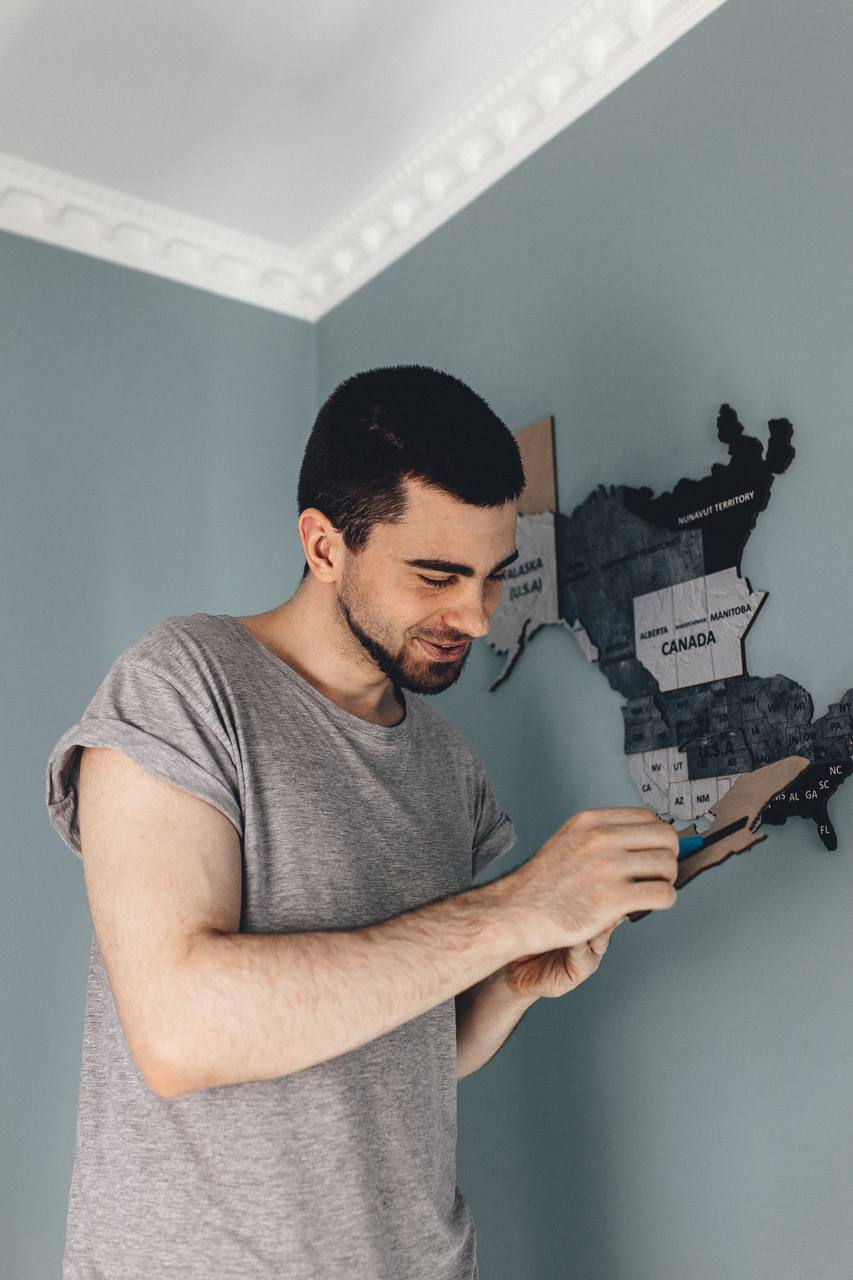 Gray Wooden World Map Wall Art Puzzle