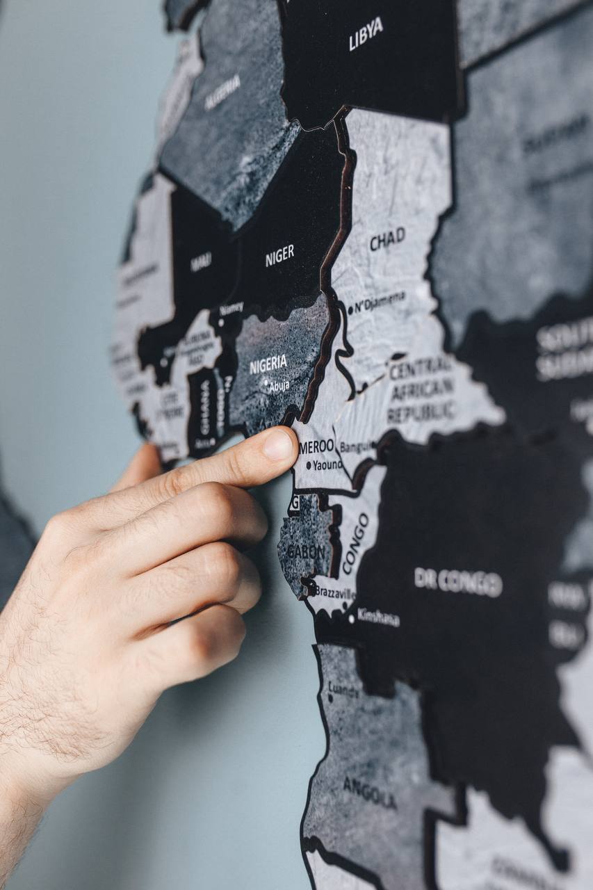 Gray Wooden World Map Wall Art Puzzle