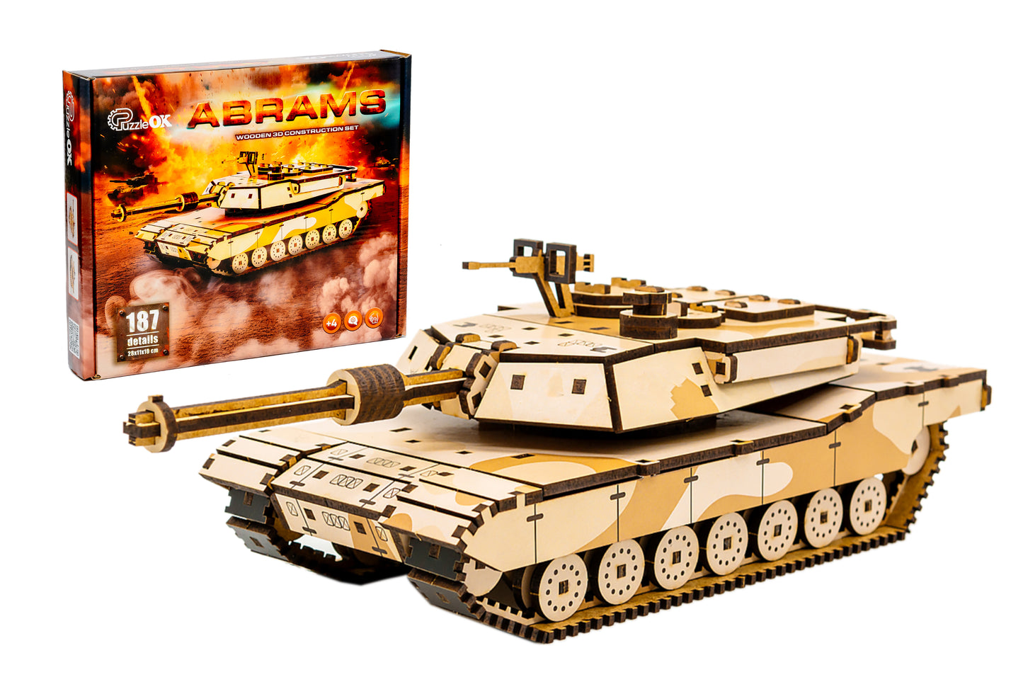 Abrams Tank – Wooden 3D Model Kit (187 Pieces)