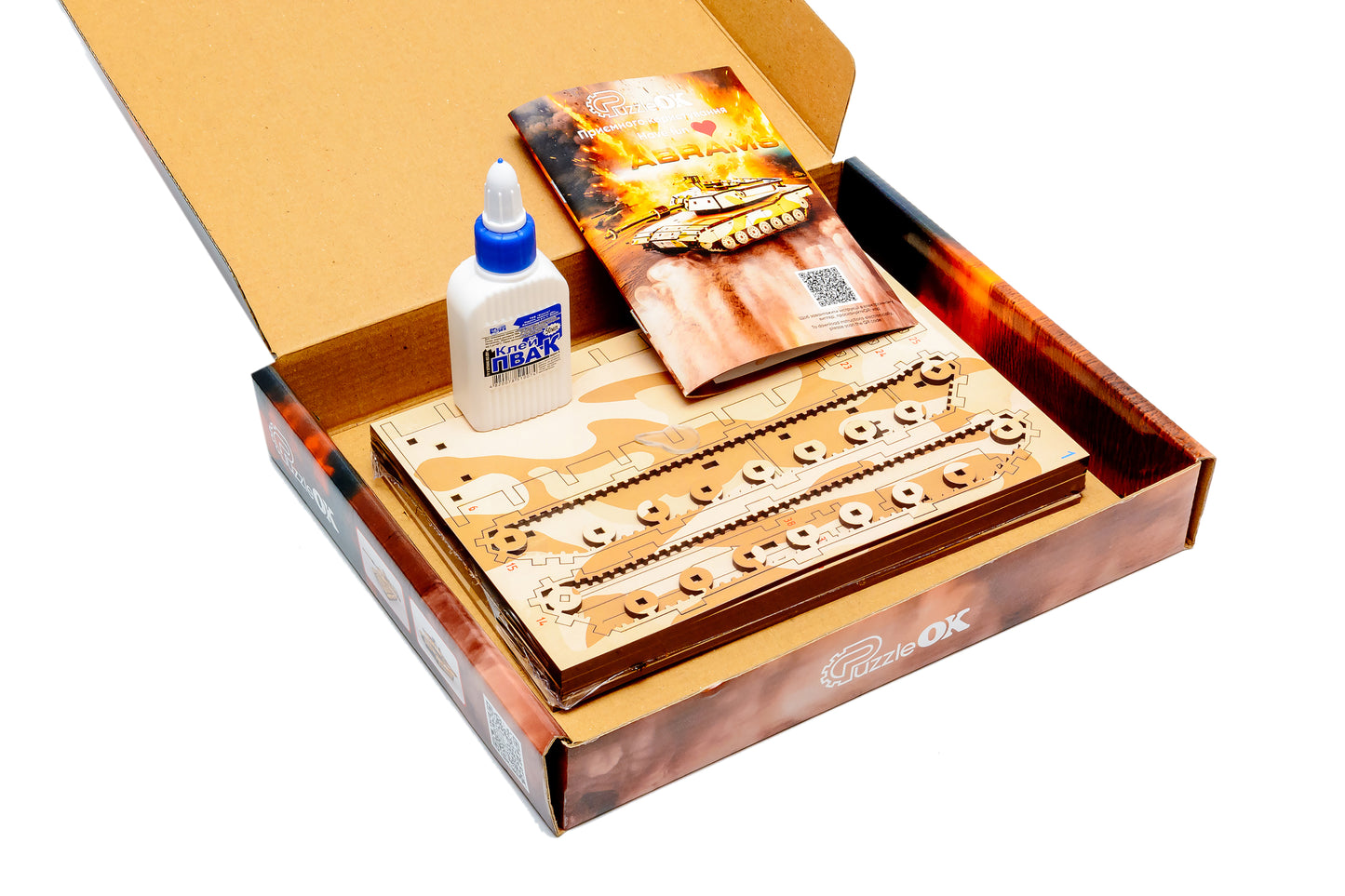 Abrams Tank – Wooden 3D Model Kit (187 Pieces)