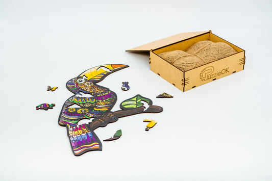 PuzzleOk - Tropical Toucan Wooden Jigsaw Puzzle with Wooden Gift Box A4