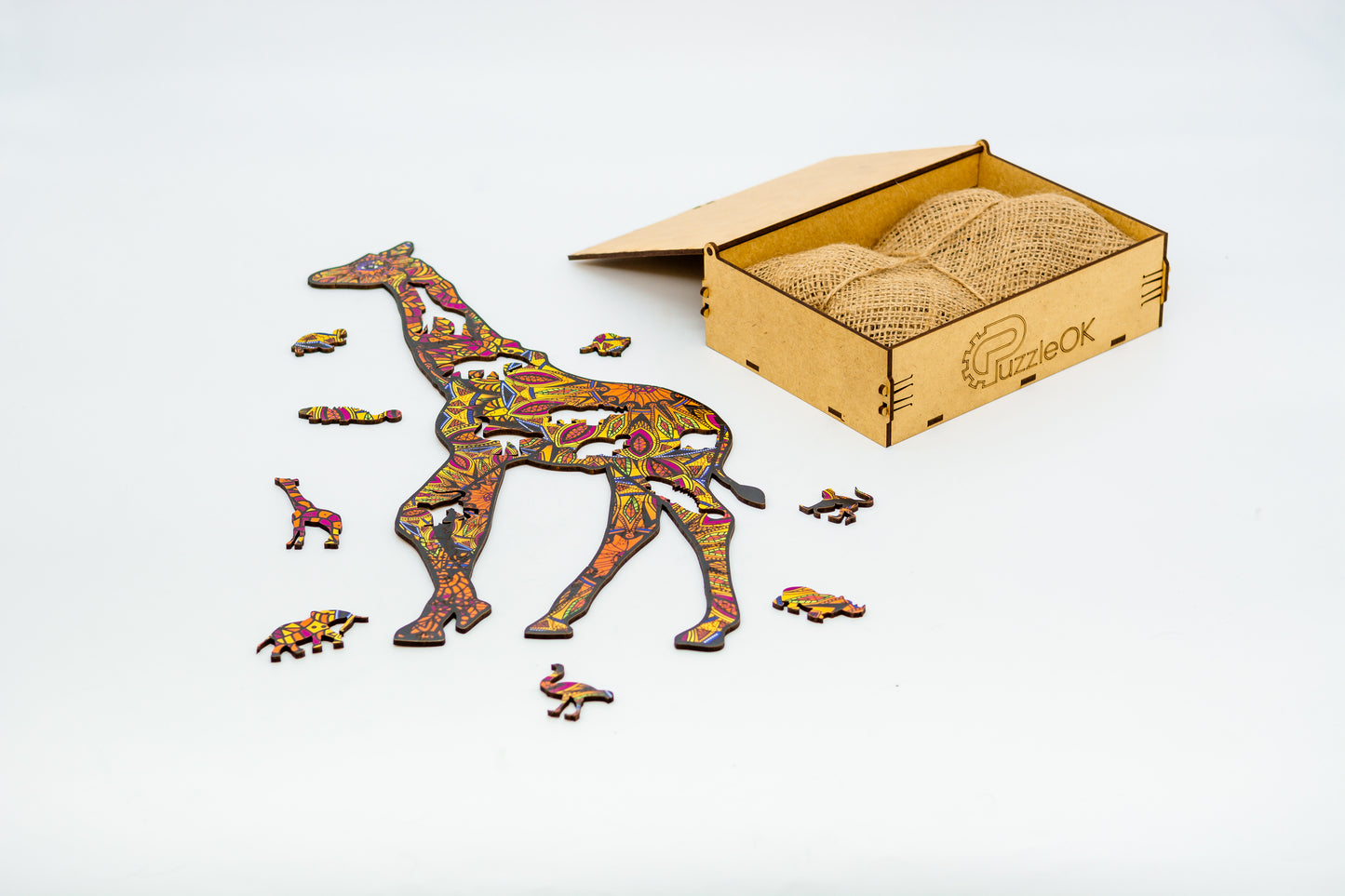 PuzzleOk - Spotted Giraffe Wooden Jigsaw Puzzle with Wooden Gift Box A3