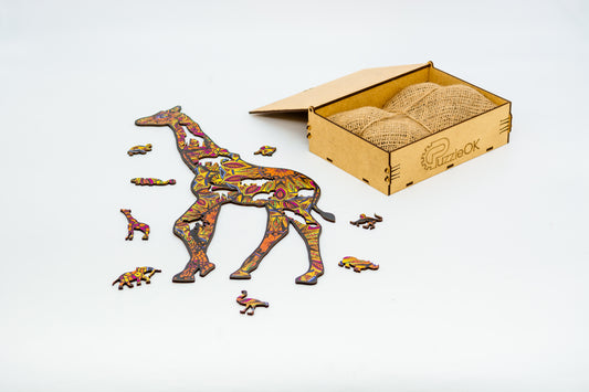 PuzzleOk - Spotted Giraffe Wooden Jigsaw Puzzle with Wooden Gift Box A3