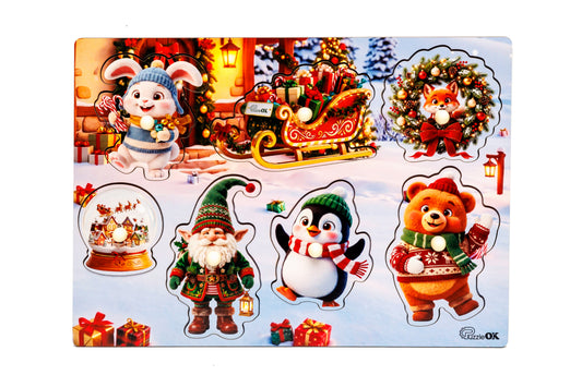 Wooden Inlay Puzzle Sorter A4 "Christmas Yard