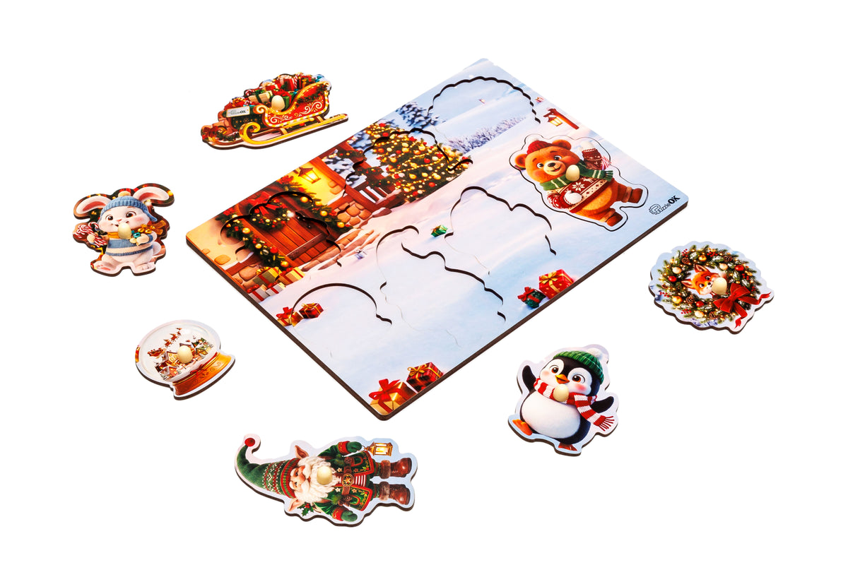 Wooden Inlay Puzzle Sorter A4 "Christmas Yard