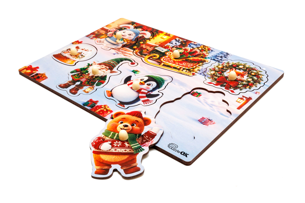 Wooden Inlay Puzzle Sorter A4 "Christmas Yard